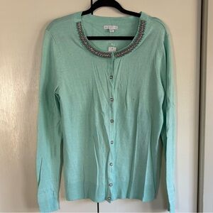 New York & Company Light Green Embellished Cardigan